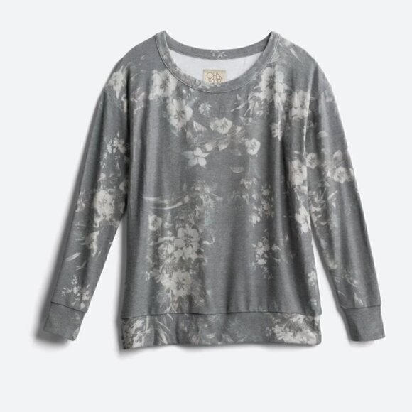 Chaser Tops - Chaser Cozy Raglan Knit Top Gray Floral Size M EUC